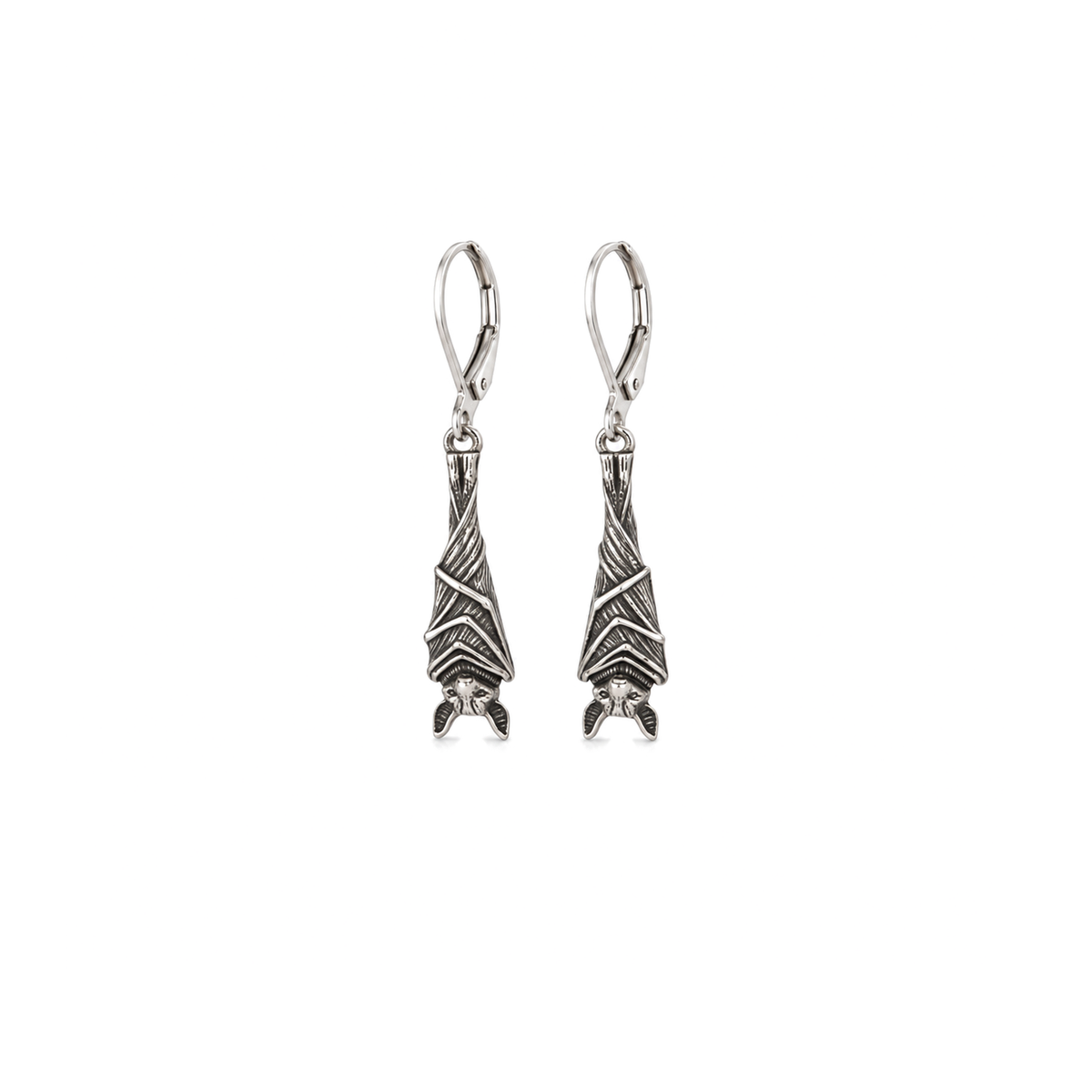 Vintage Silver Bat Earrings on a white studio background