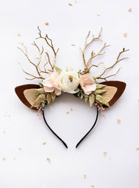 Pale Rose Christmas Reindeer Headband
