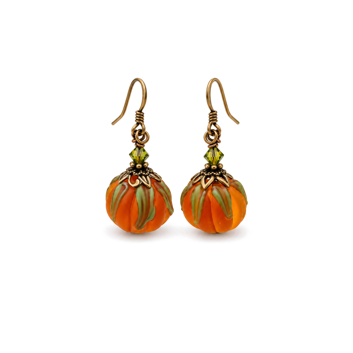 Vintage Pumpkin Drop Earrings on a white studio background