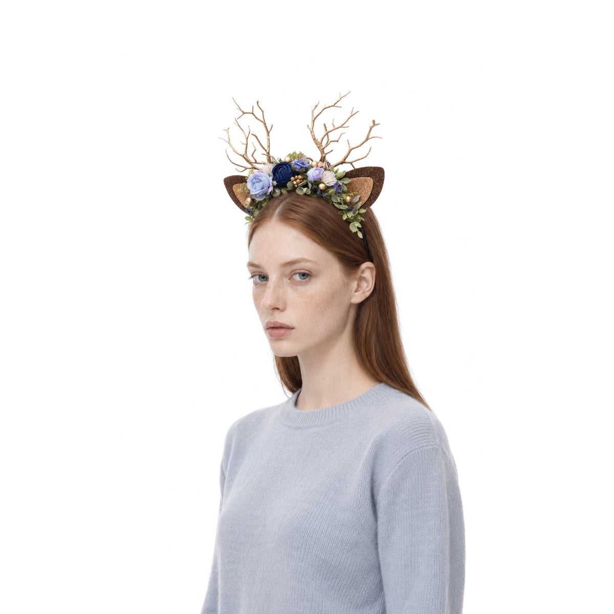 Aster Berry Christmas Reindeer Headband, worn by a model