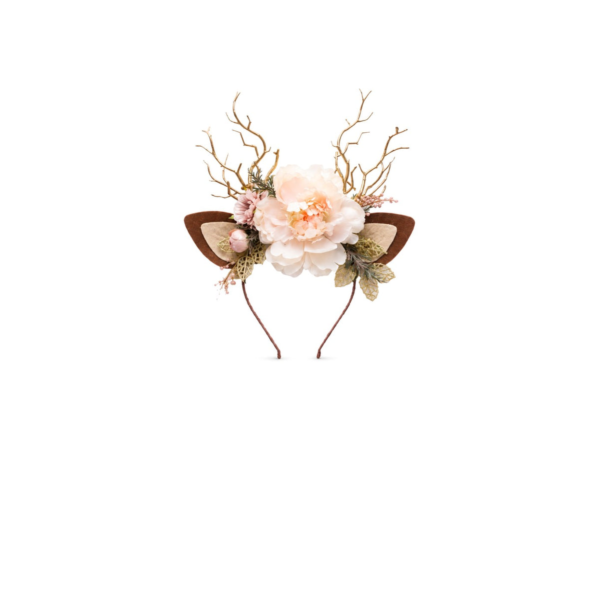 Ivory Peony Christmas Reindeer Headband