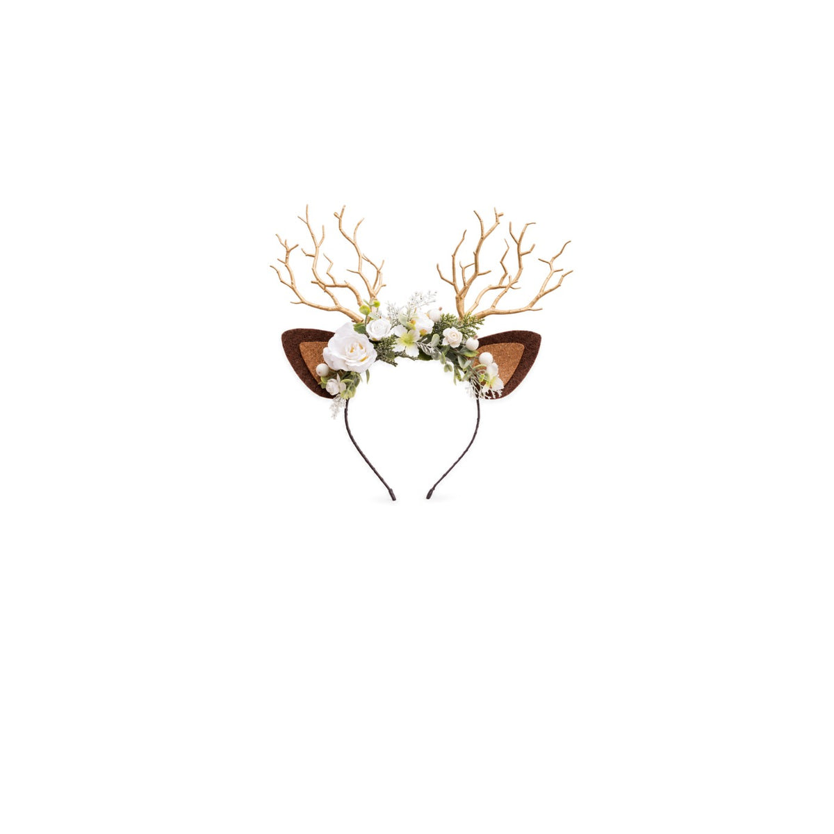 Snow Rose Christmas Reindeer Headband