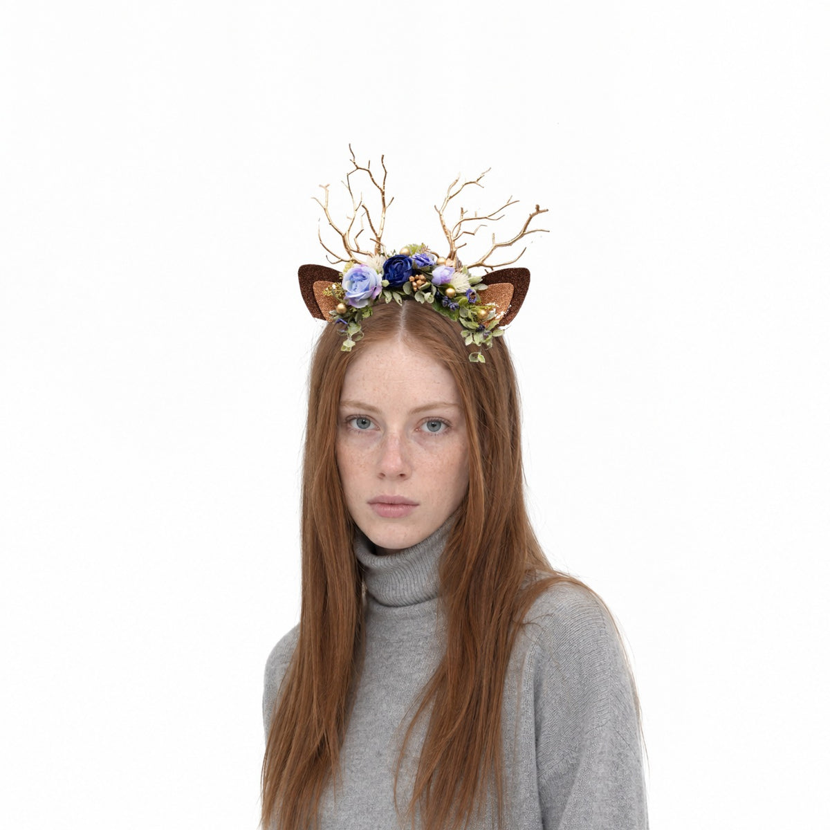 Aster Berry Christmas Reindeer Headband, worn by a model