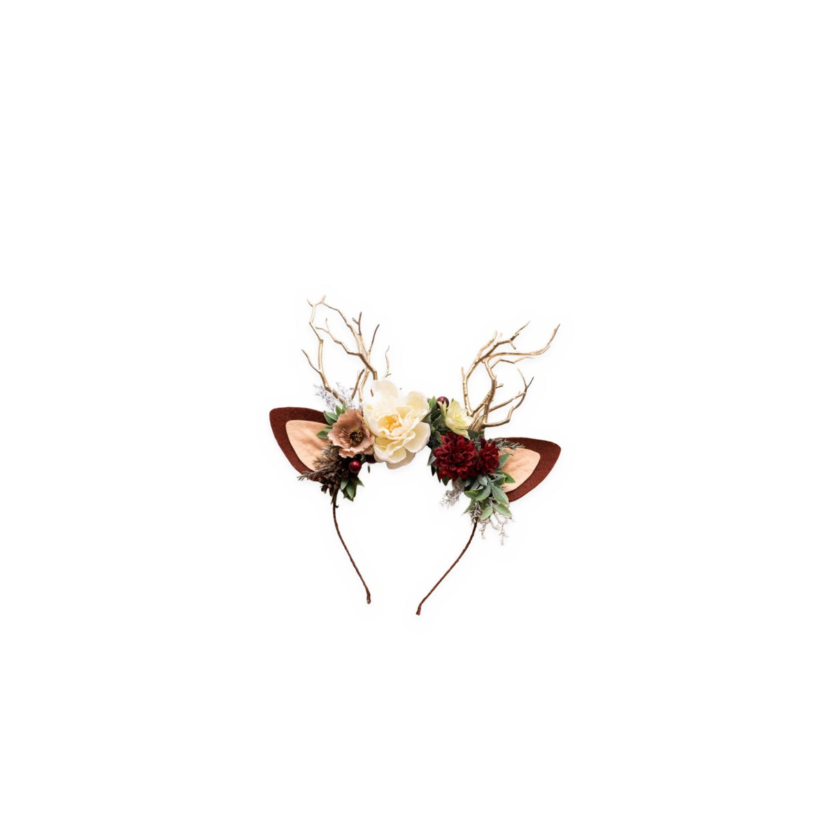 Cream Peony Christmas Reindeer Headband