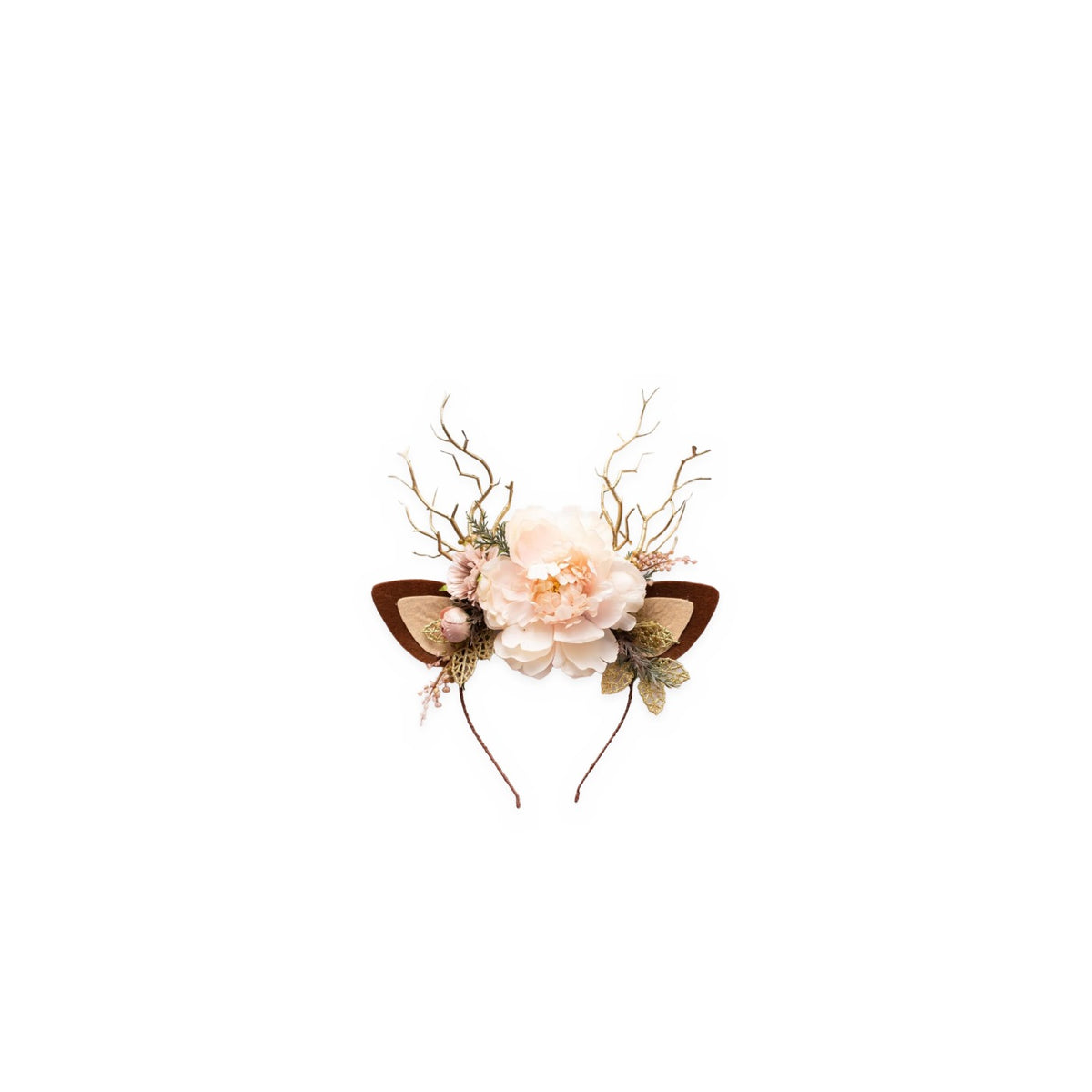 Ivory Peony Christmas Reindeer Headband