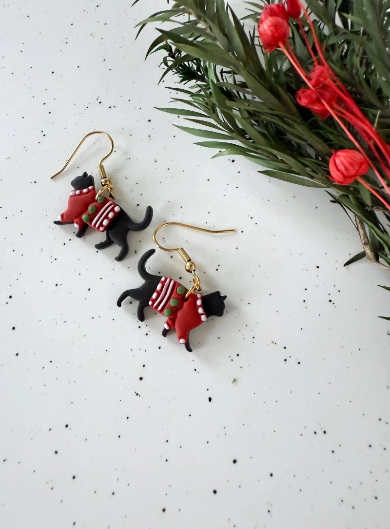 Christmas Sweater Cat Earrings