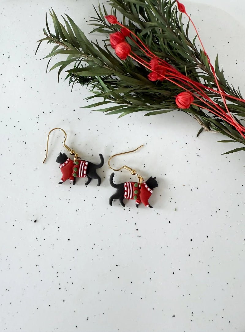Christmas Sweater Cat Earrings