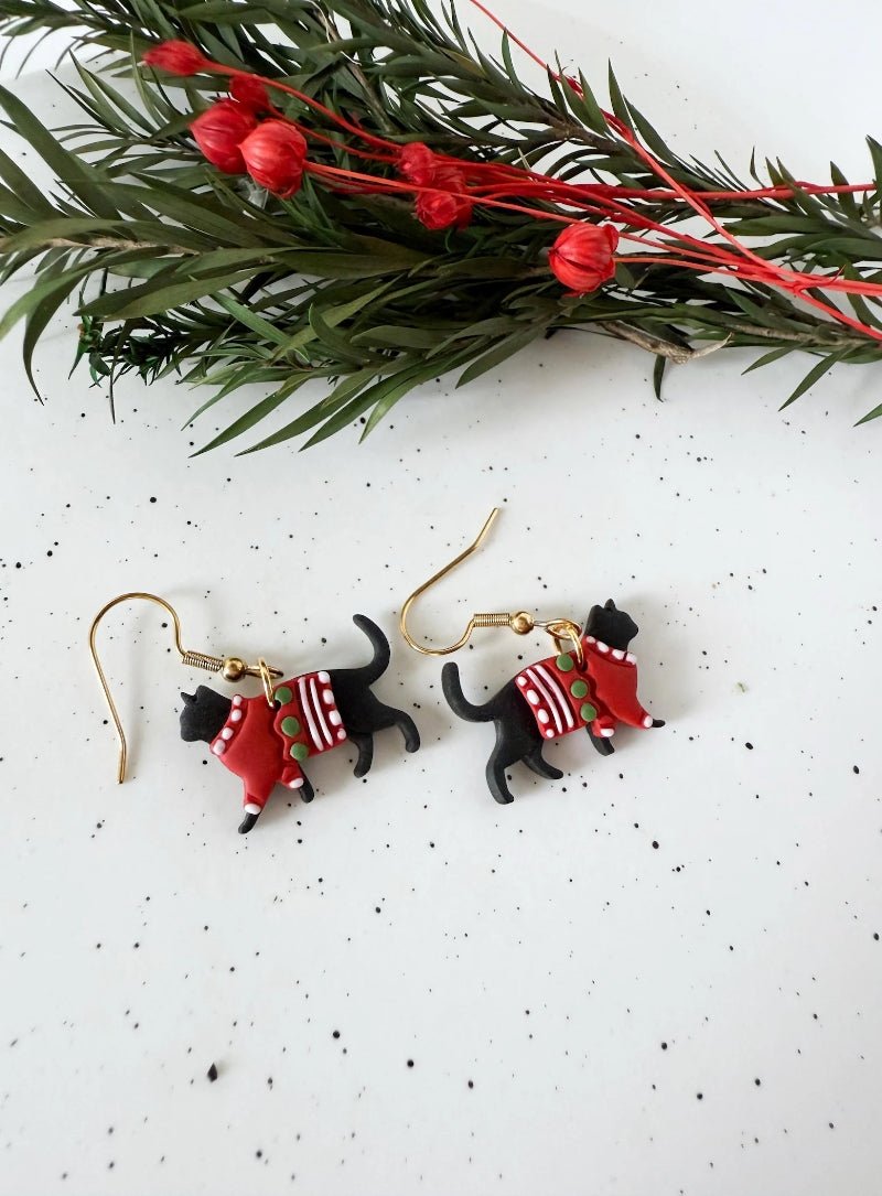 Christmas Sweater Cat Earrings