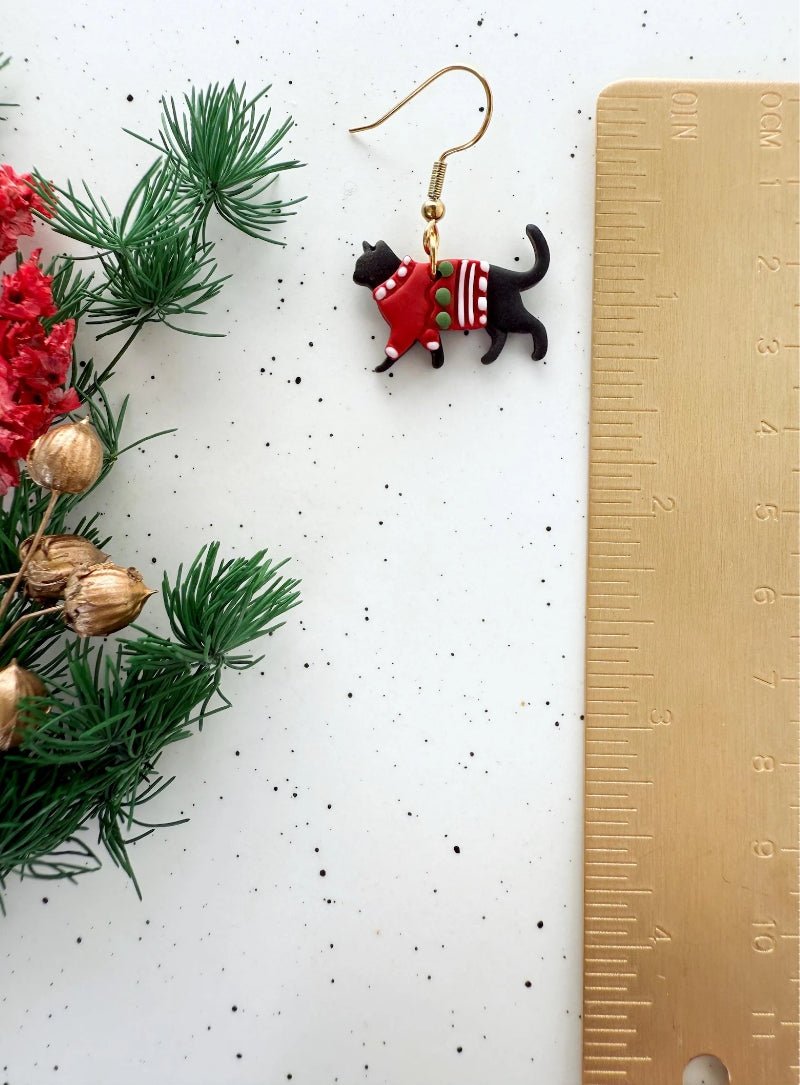 Christmas Sweater Cat Earrings