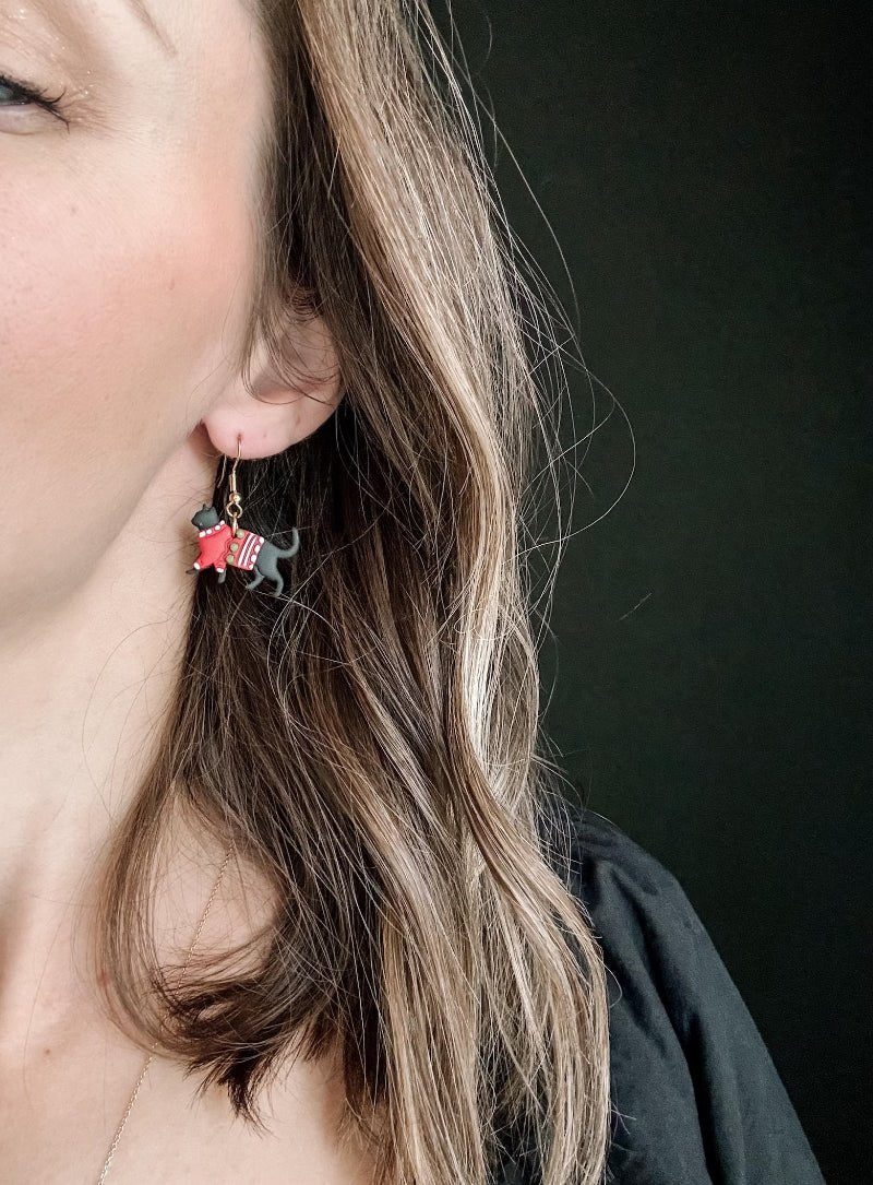 Christmas Sweater Cat Earrings