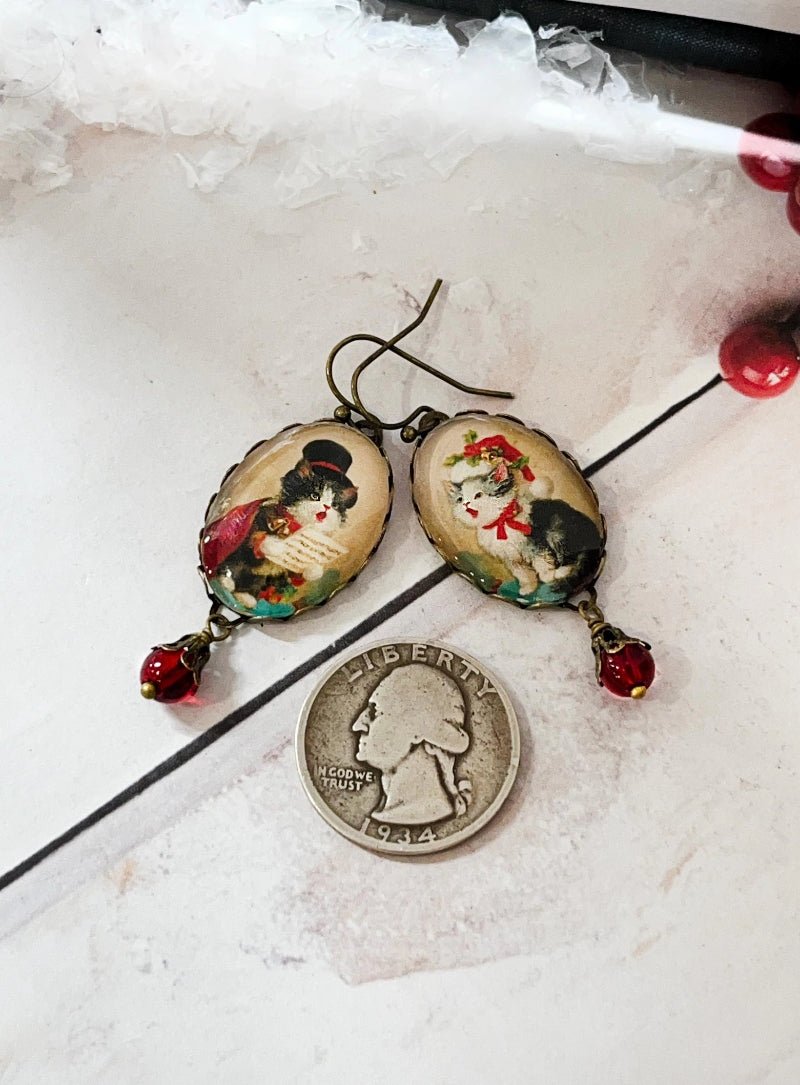 Victorian Christmas Cat Earrings