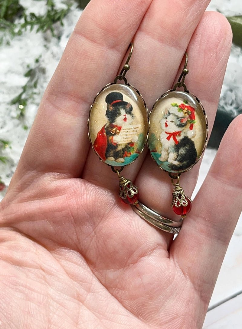 Victorian Christmas Cat Earrings