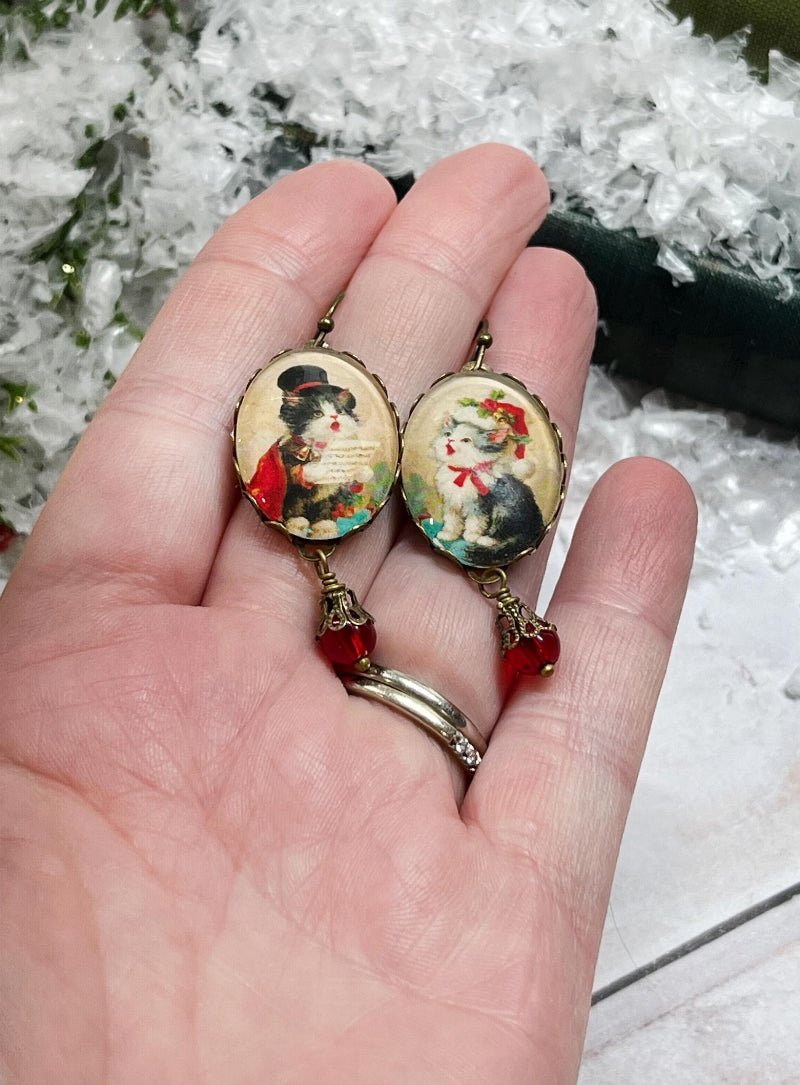 Victorian Christmas Cat Earrings
