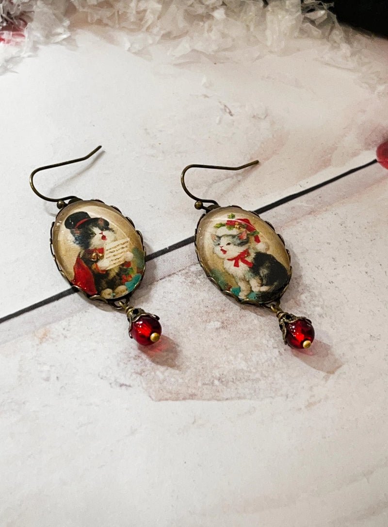 Victorian Christmas Cat Earrings