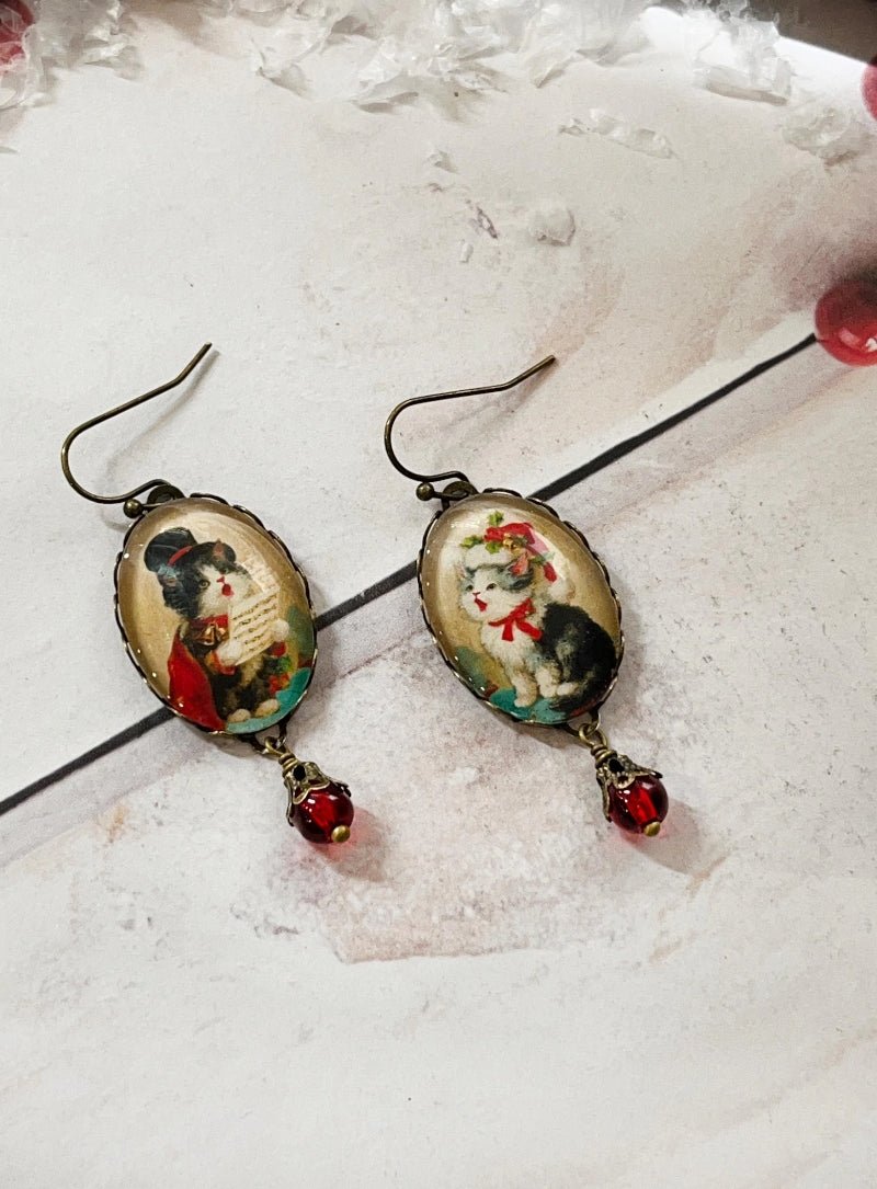 Victorian Christmas Cat Earrings