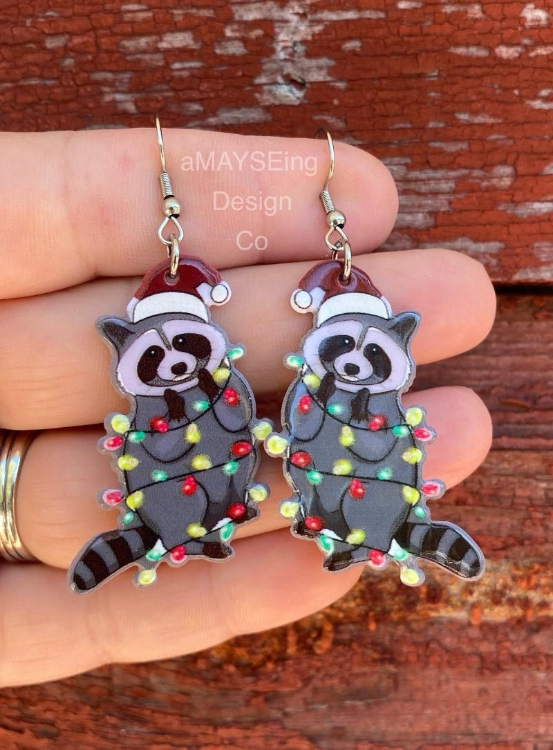 Christmas Raccoon Earrings