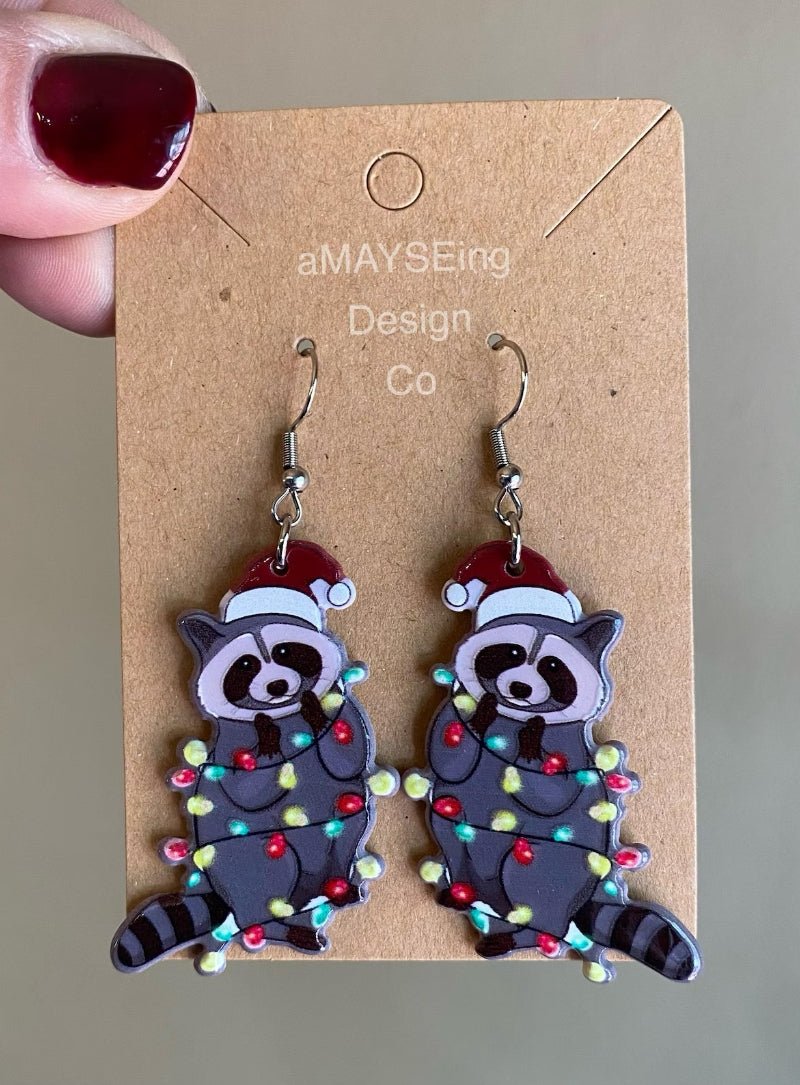 Christmas Raccoon Earrings