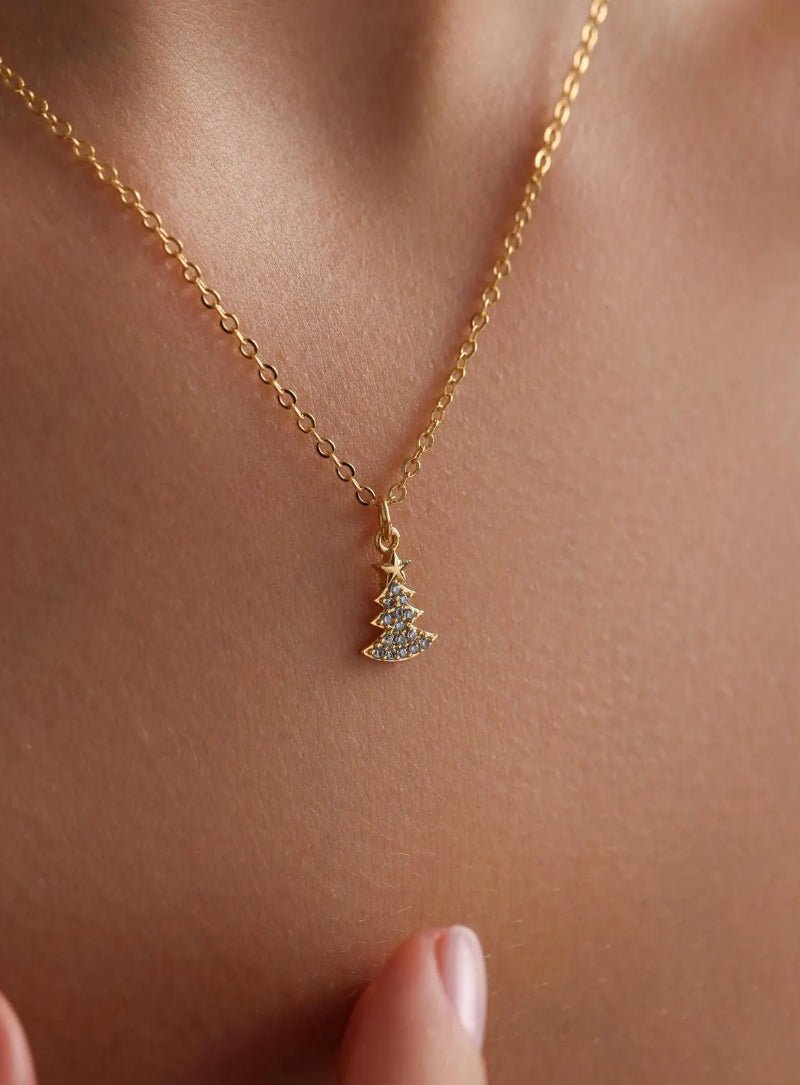 Golden Christmas Tree Necklace