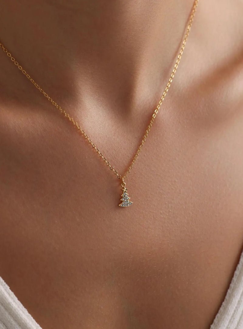 Golden Christmas Tree Necklace