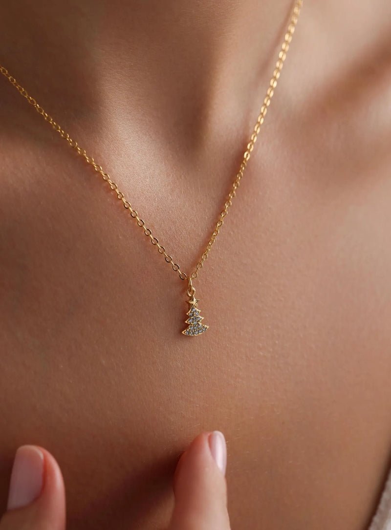 Golden Christmas Tree Necklace