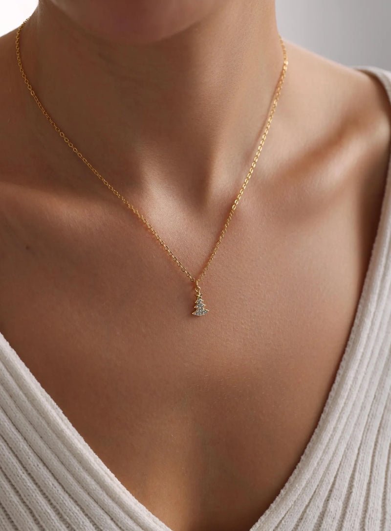 Golden Christmas Tree Necklace