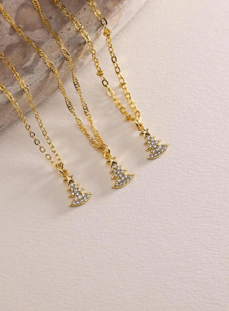 Golden Christmas Tree Necklace