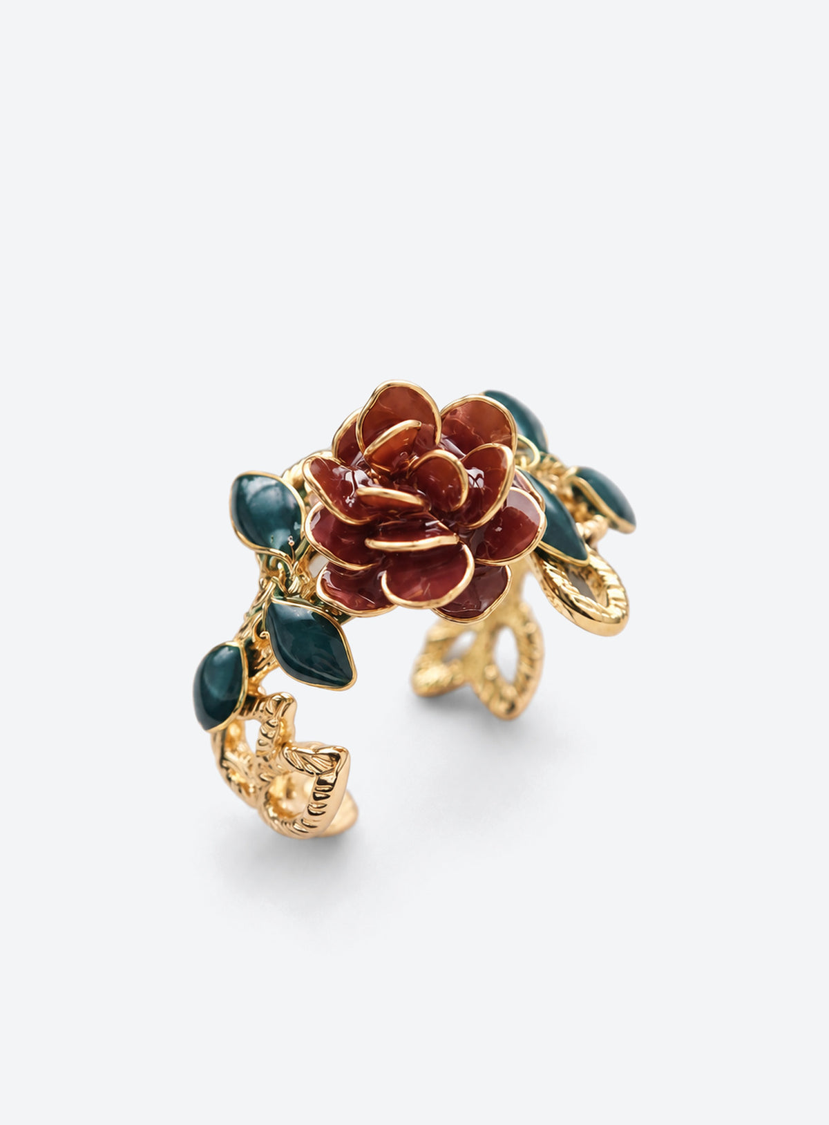 Resin rose ring with wire-wrapped details