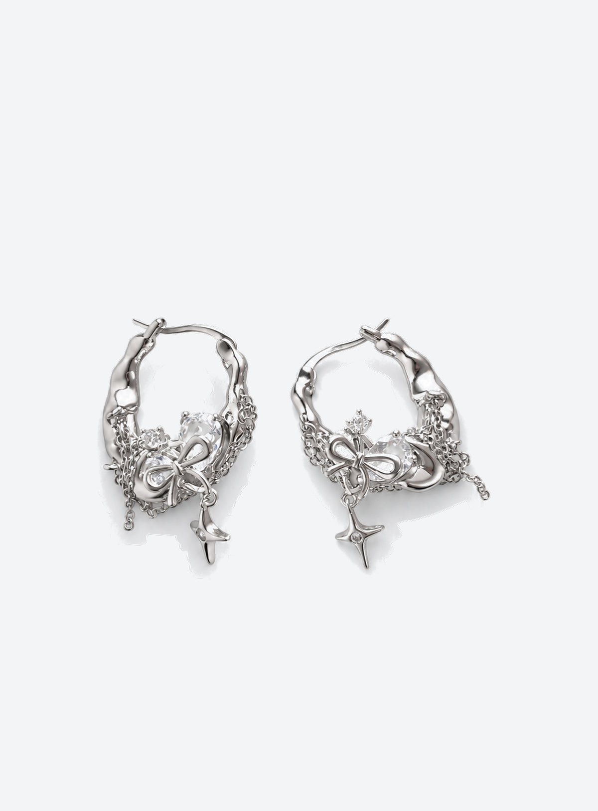 Bow Star Chain Hoop Earrings