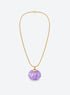 Purple chalcedony pumpkin pendant necklace with gold-tone cap and snake chain