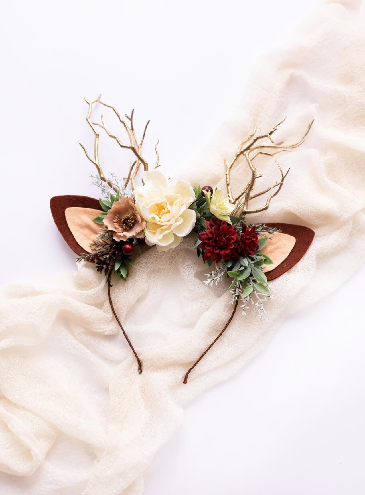 Cream Peony Reindeer Headband 1 (Cream Peony)