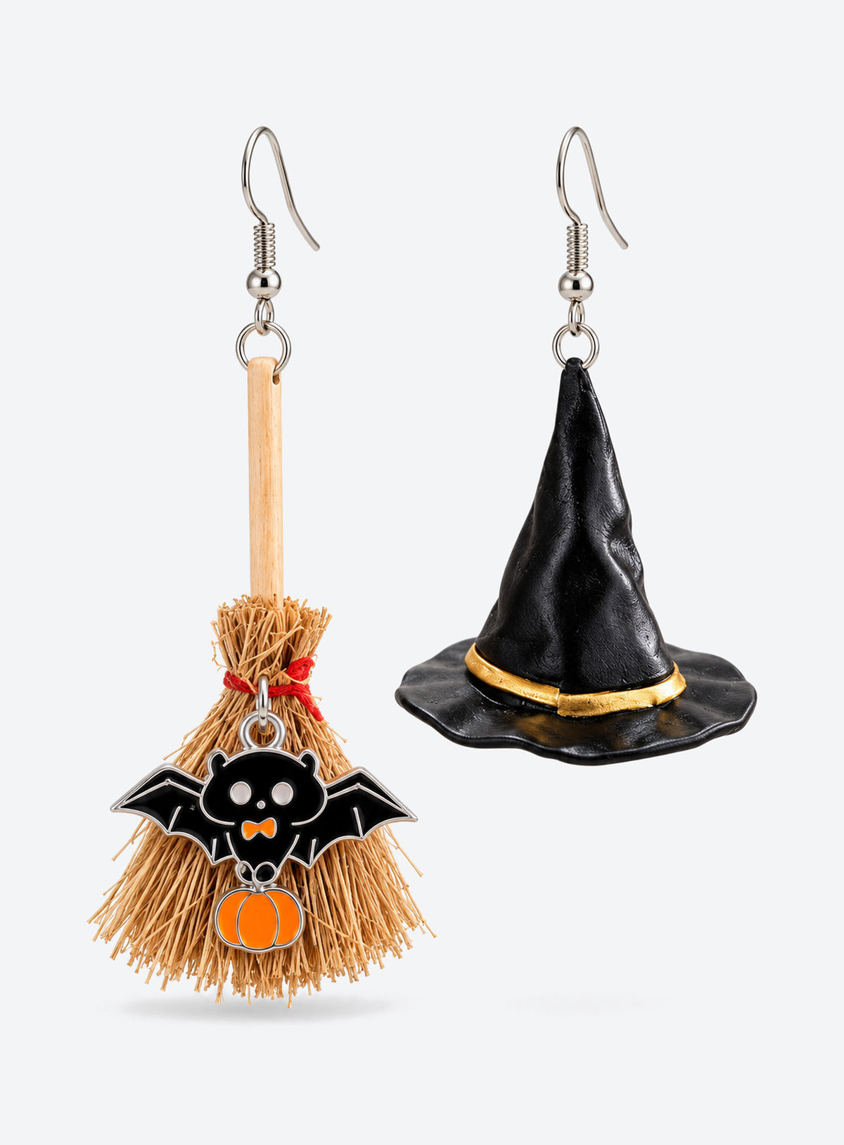 Witch Hat and Broom Earrings
