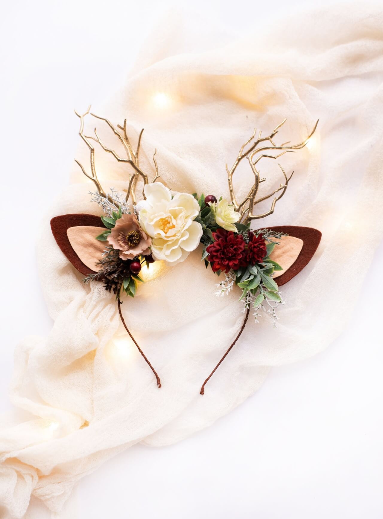 Cream Peony Reindeer Headband 2 (Cream Peony)