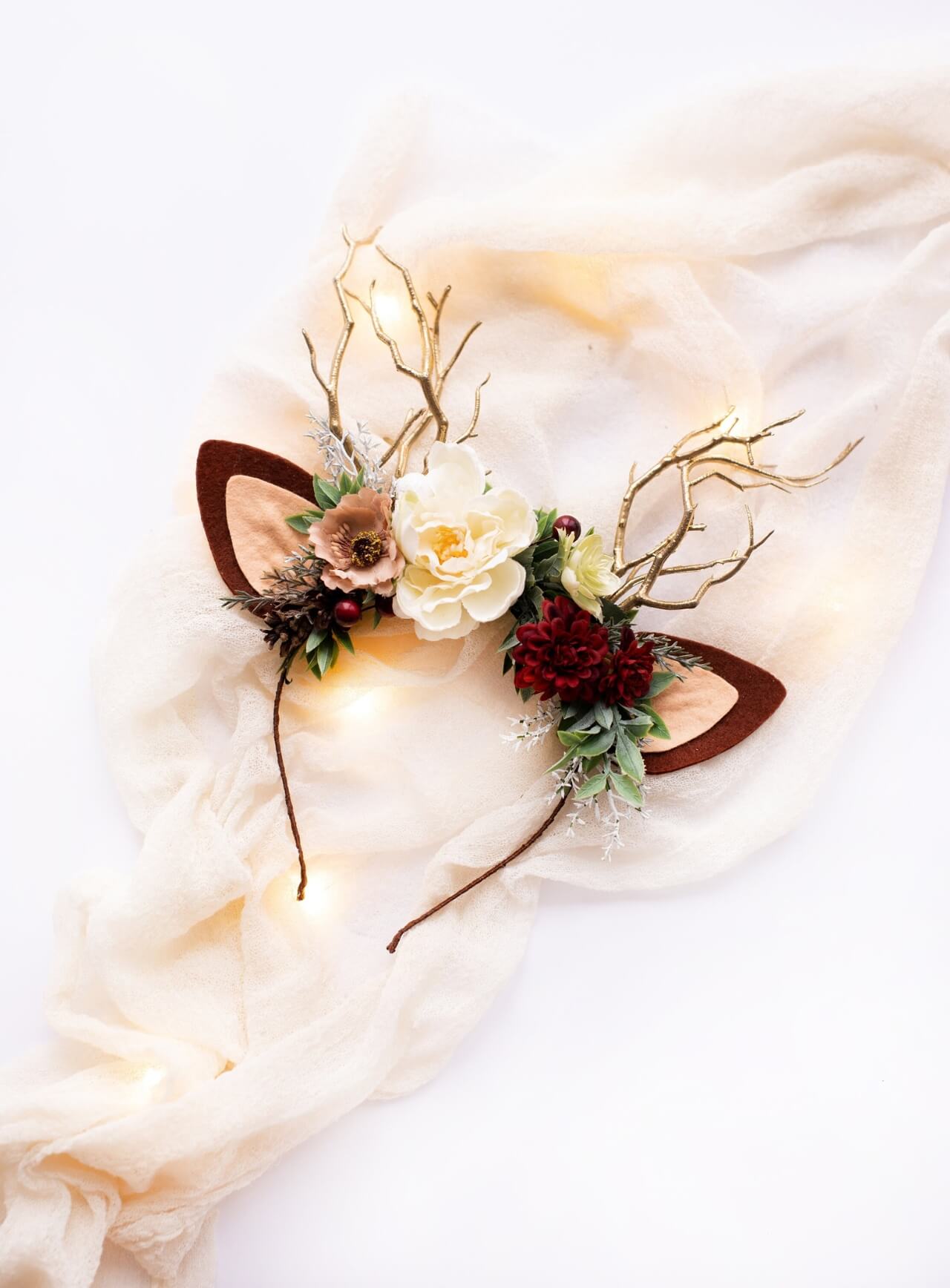 Cream Peony Reindeer Headband 3 (Cream Peony)