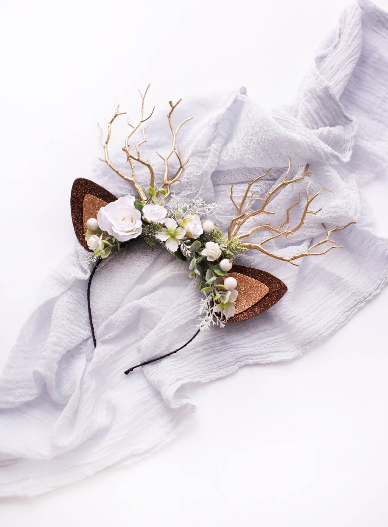 Snow Rose Reindeer Headband 3 (Snow Rose)