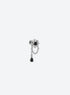 Silver-tone spider web labret stud with black center and teardrop stones and hanging chains