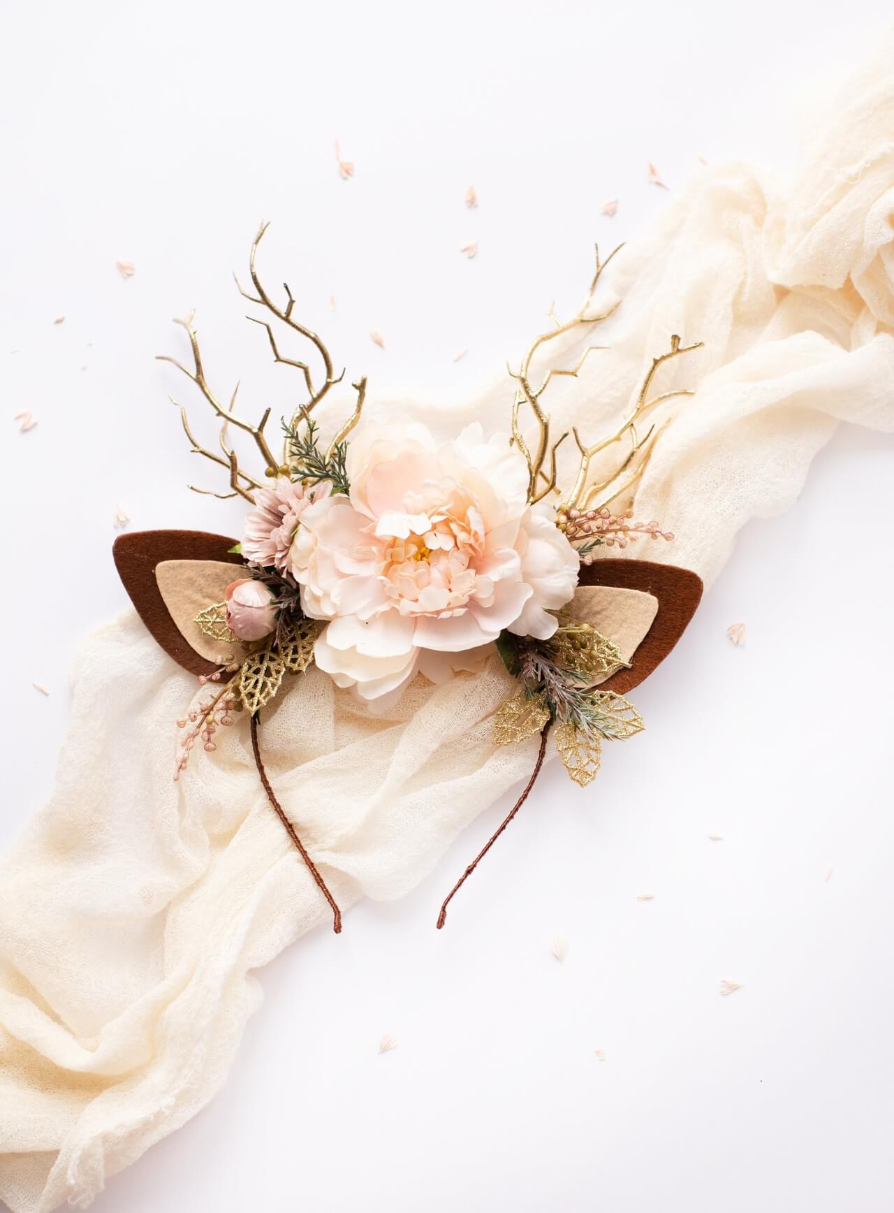 Ivory Peony Reindeer Headband 3 (Ivory Peony)