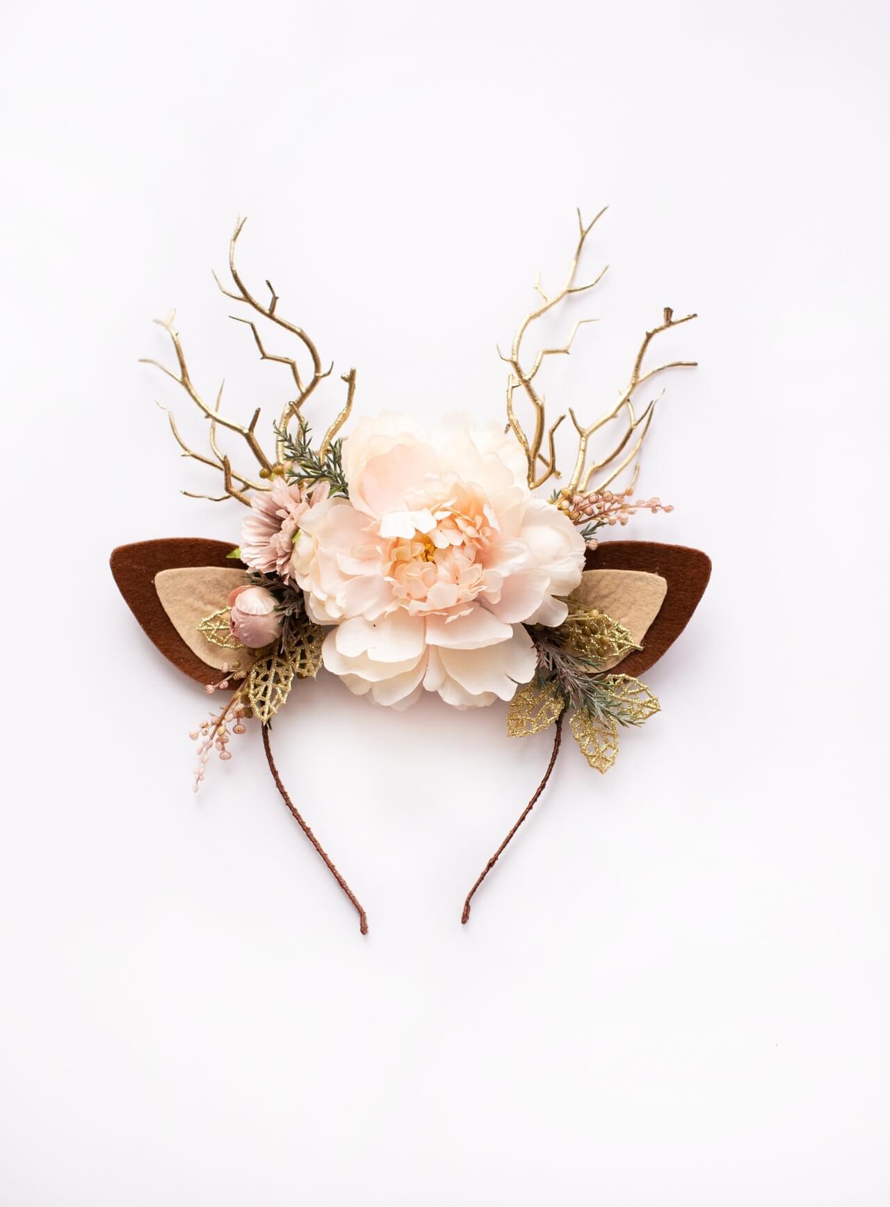 Ivory Peony Reindeer Headband 4 (Ivory Peony)