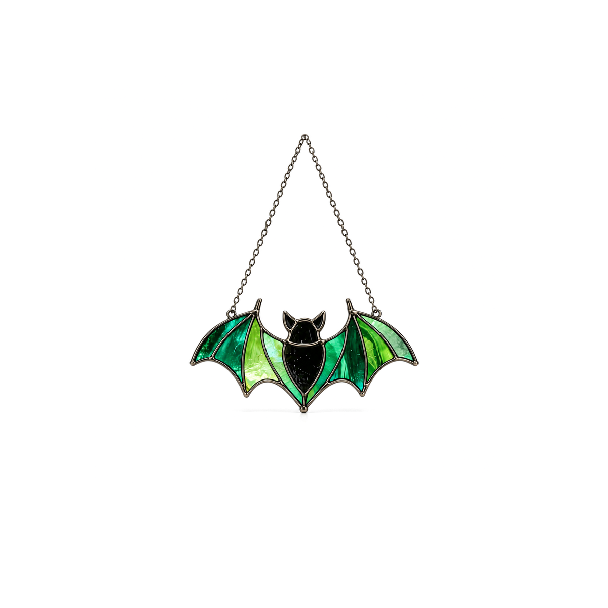 Green Bat Stained Glass Suncatcher on a white studio background