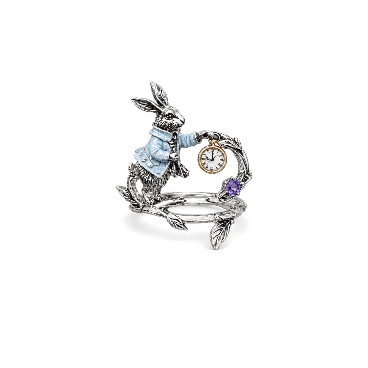 Wonderland Rabbit Ring on a white studio background