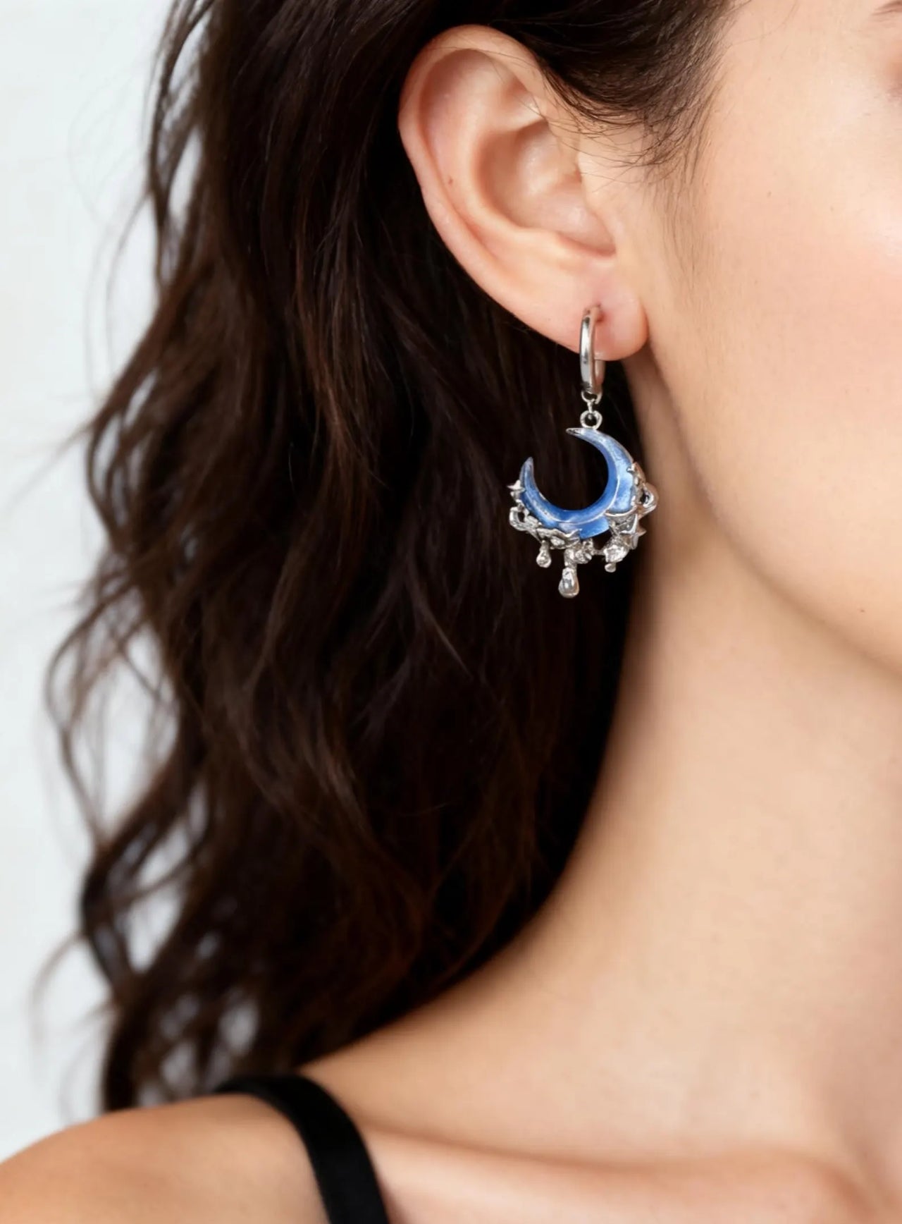 Crescent Moon Teardrop Dangle Earrings