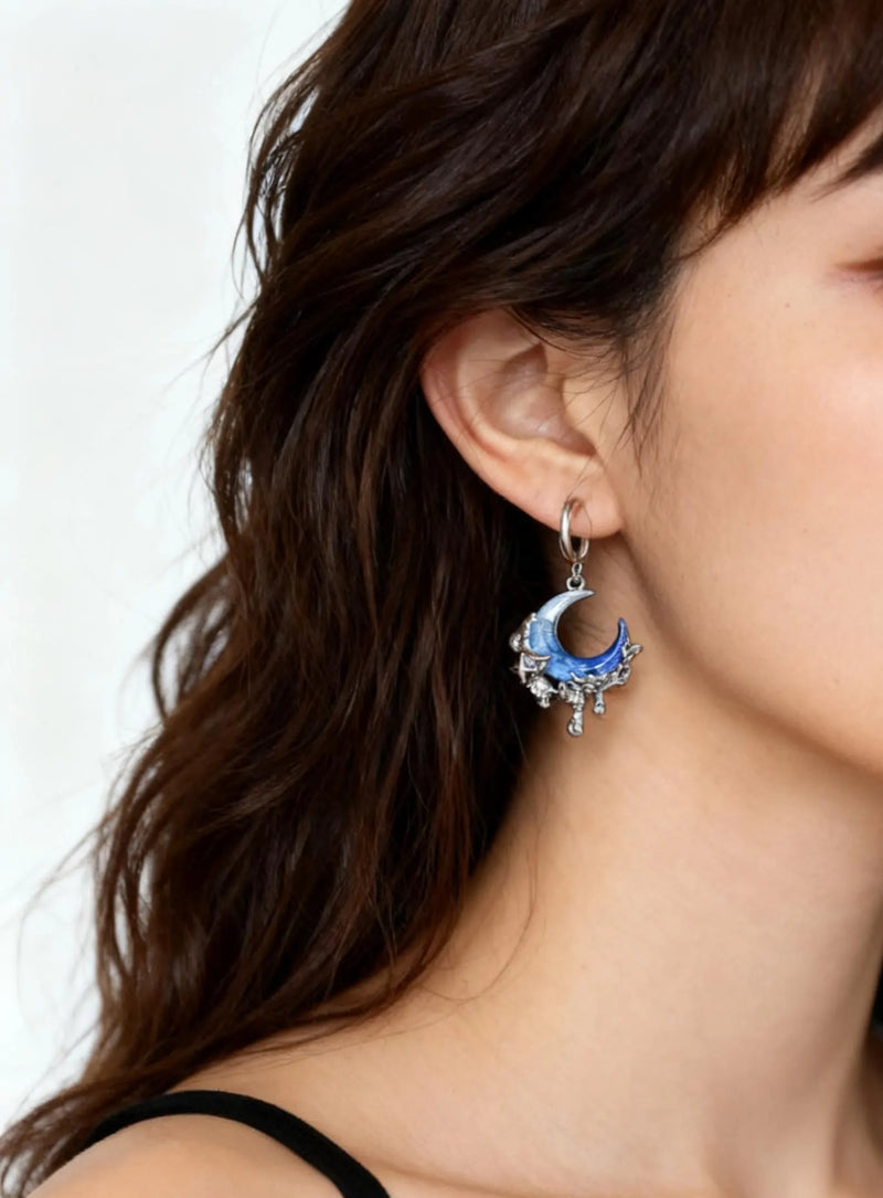 Crescent Moon Teardrop Dangle Earrings