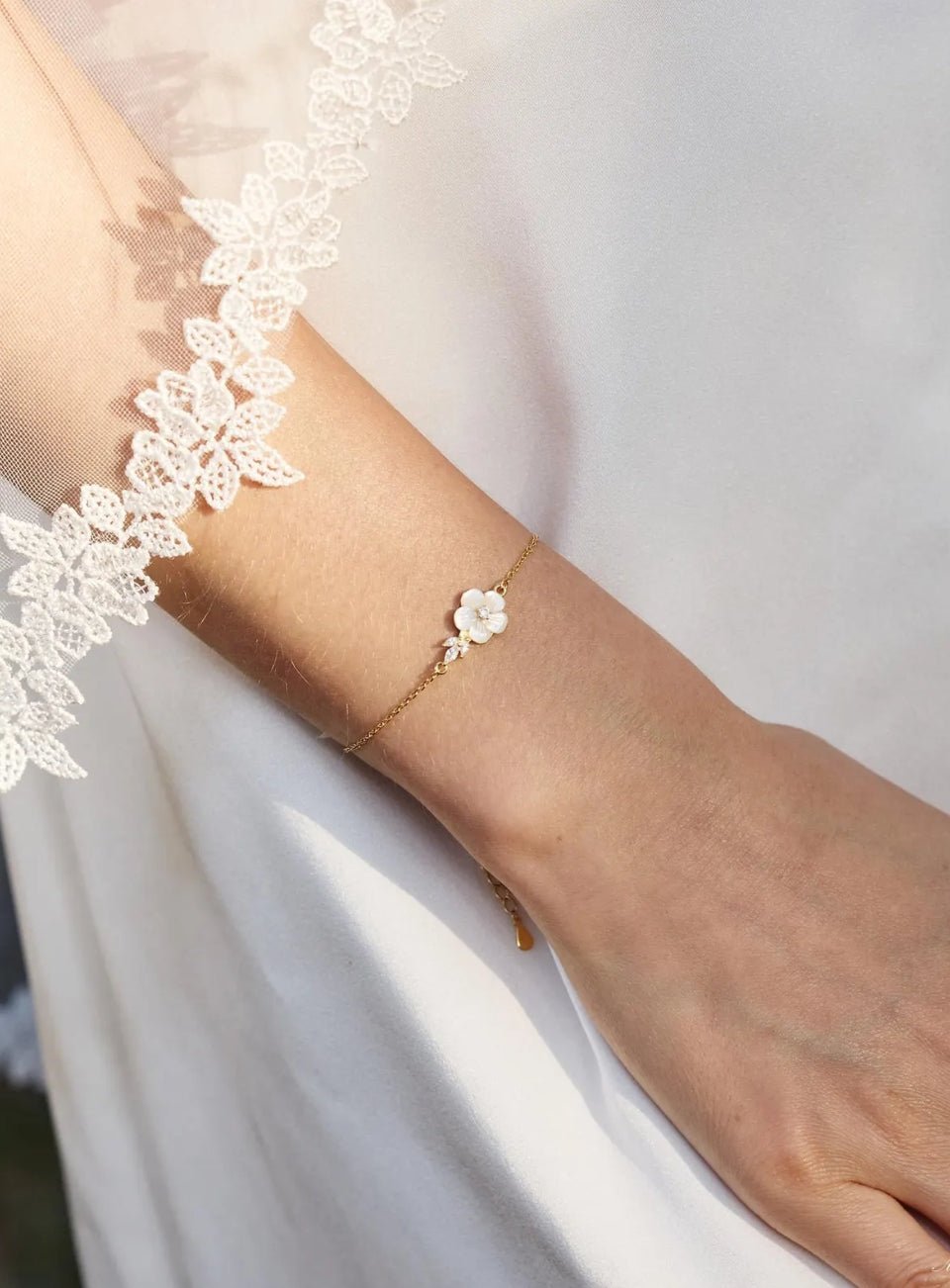 Sterling Silver Mother of Pearl Flower Bracelet