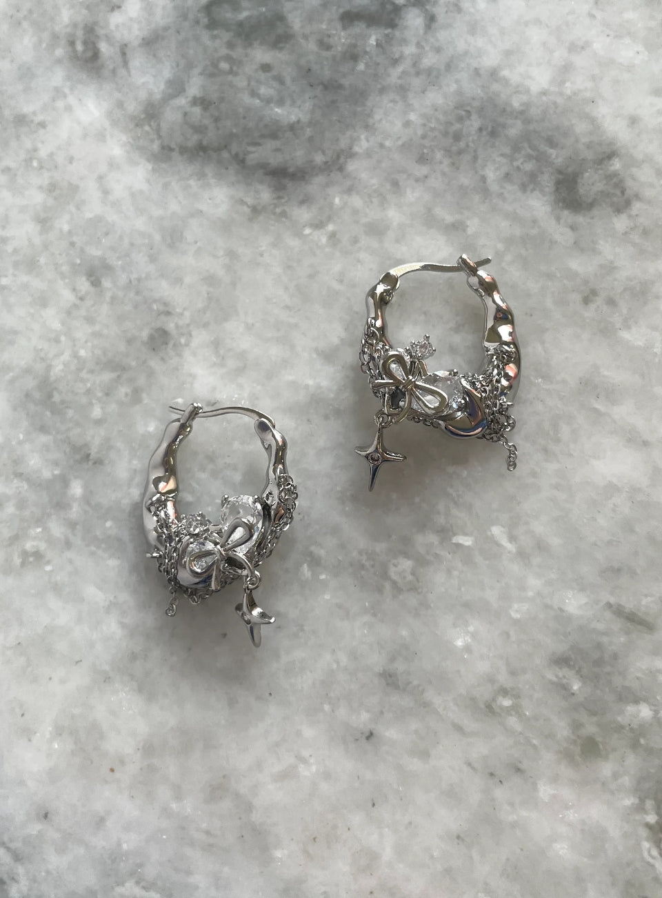Bow Star Chain Hoop Earrings