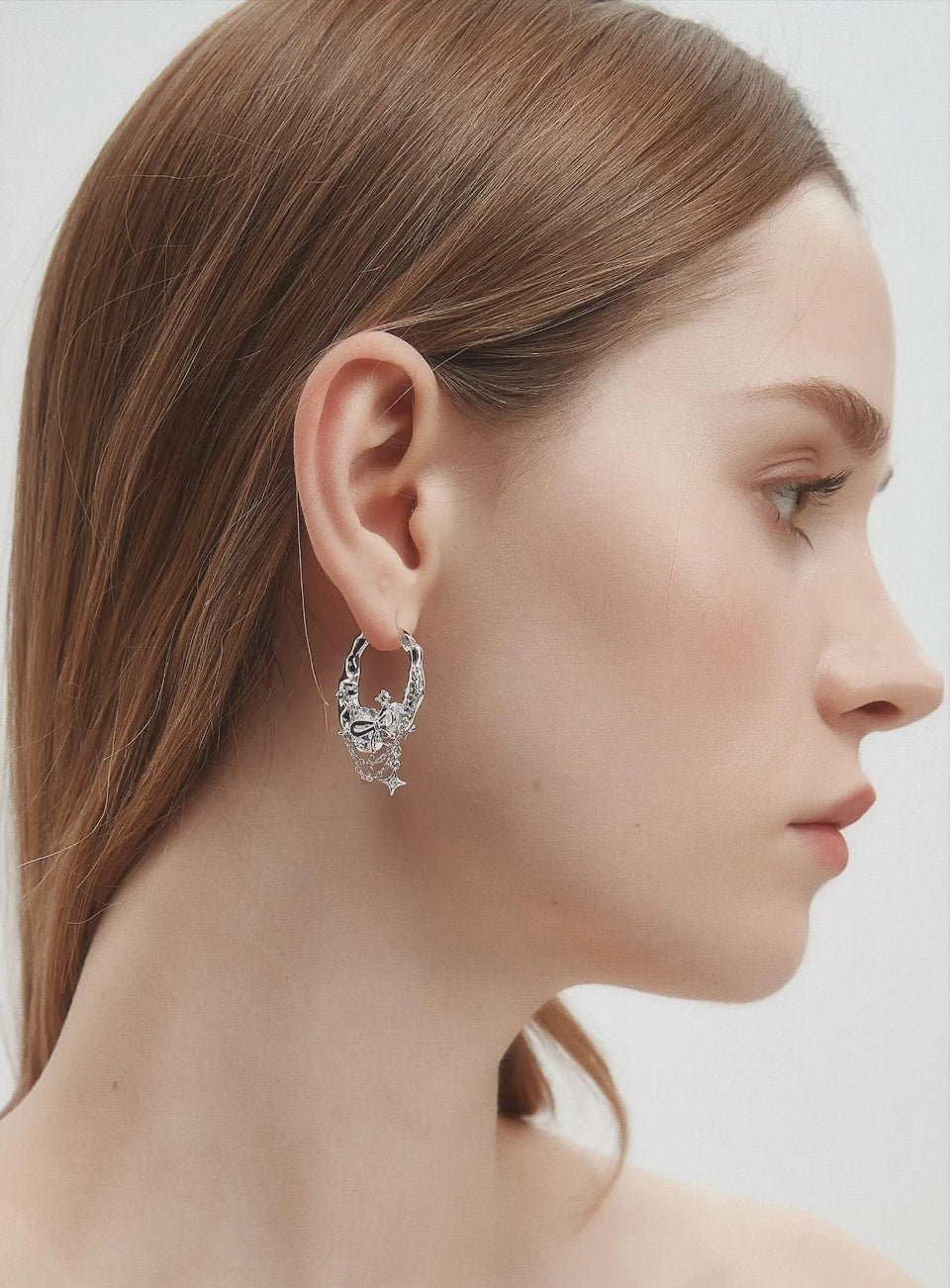 Bow Star Chain Hoop Earrings