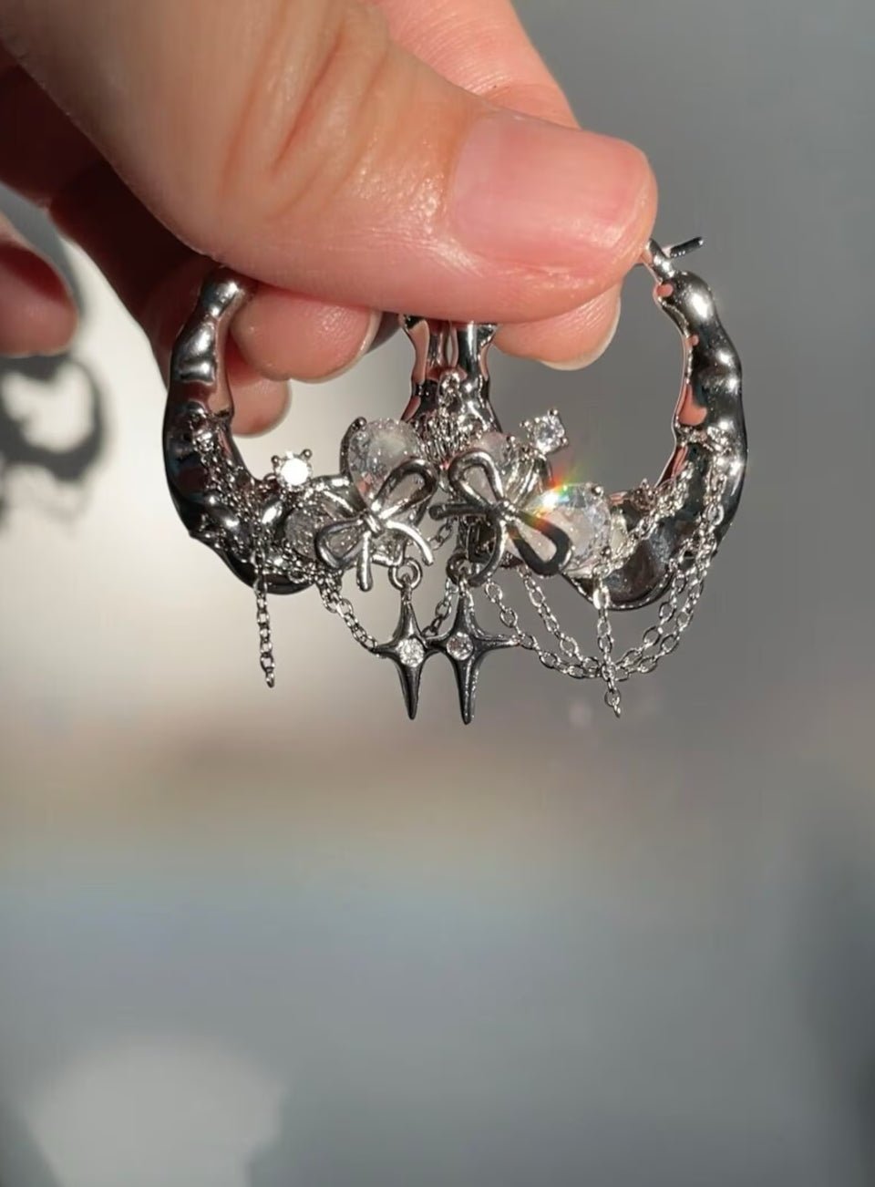 Bow Star Chain Hoop Earrings