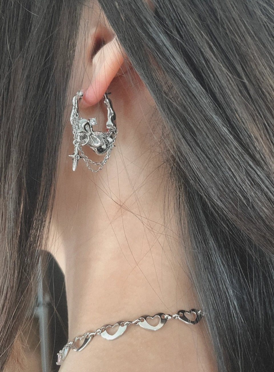 Bow Star Chain Hoop Earrings