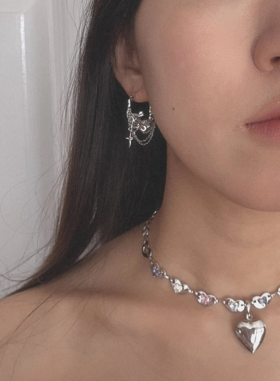 Bow Star Chain Hoop Earrings