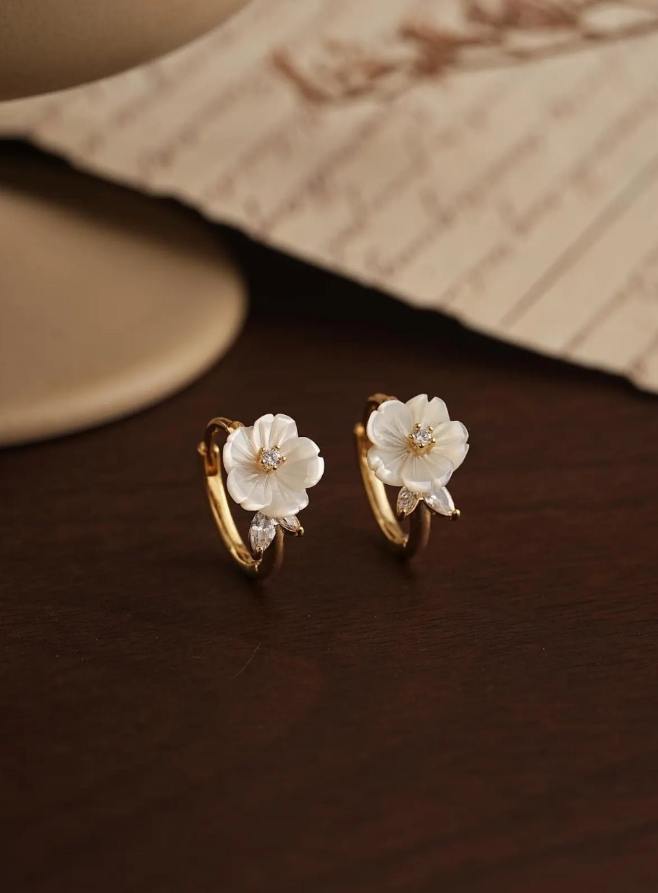Mother of Pearl Flower Hoop Earrings