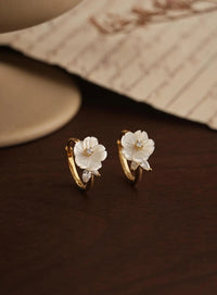 Mother of Pearl Flower Hoop Earrings