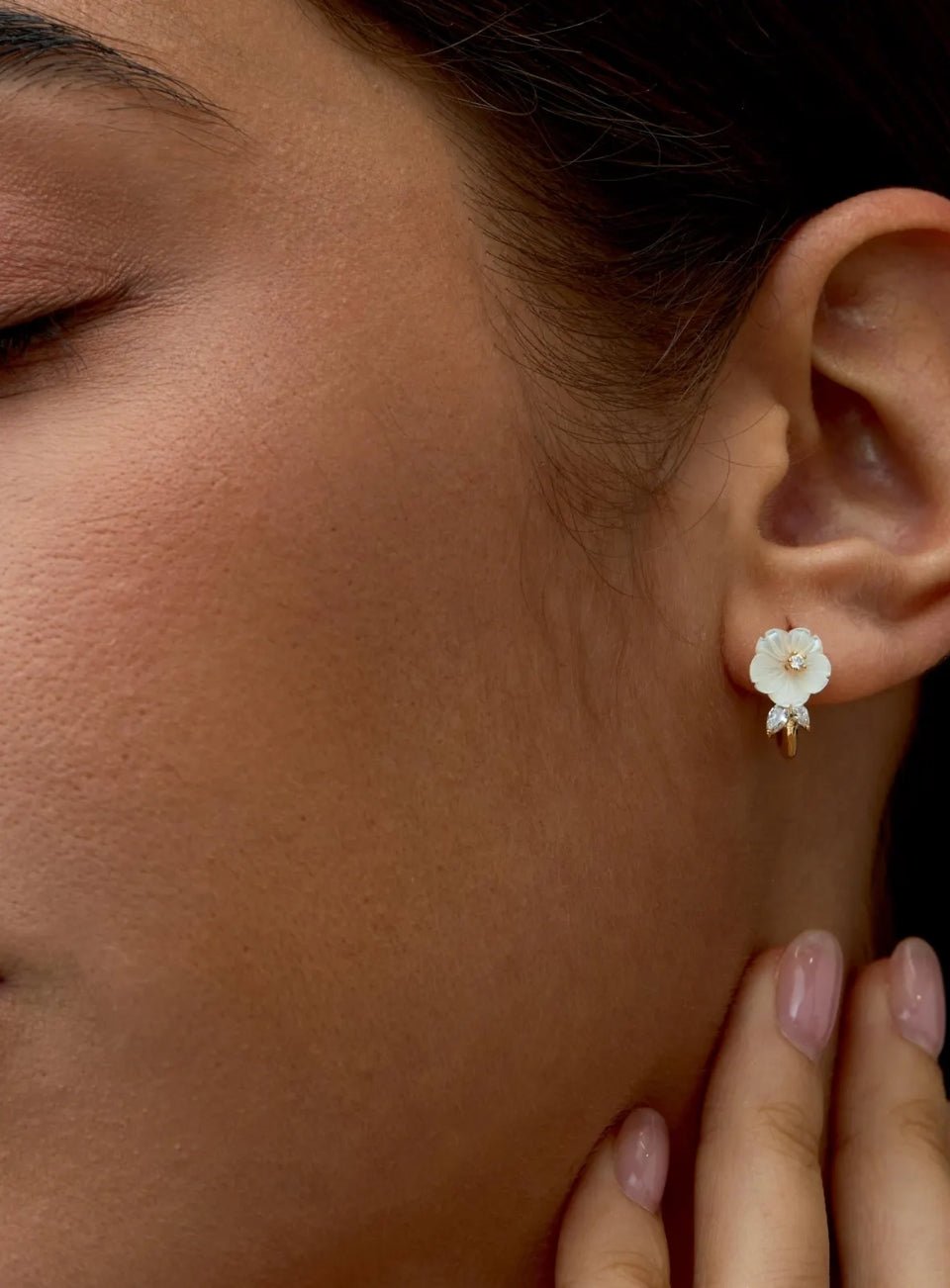 Mother of Pearl Flower Hoop Earrings